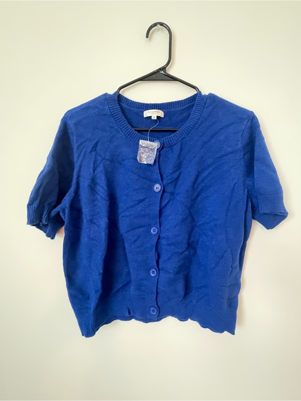 No Comment New Cropped Knit Cardigan Blue Button Front Size 2x